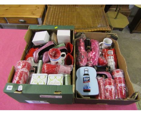 2 Boxes of unused items including HP sauce plates and Heinz tomato ketchup ceramic chip holders 