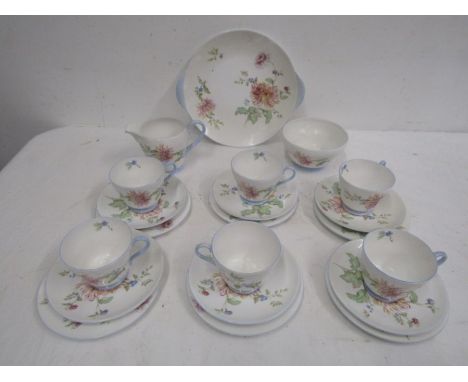 Shelley tea set for 6- 6 cups and saucers, 6 small plates, jug and bowl