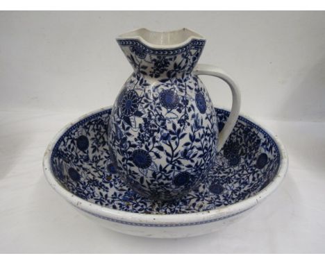 vintage blue and white jug and bowl set