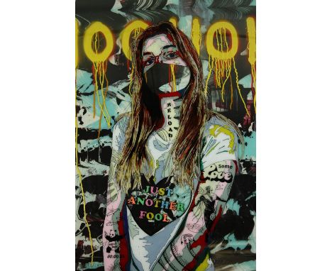 TR15770 † Norman O’Flynn, South African, (b.1971), acrylic on glass, 'Timekeeper Series-Ruby May'. H.150 W.101cm. 