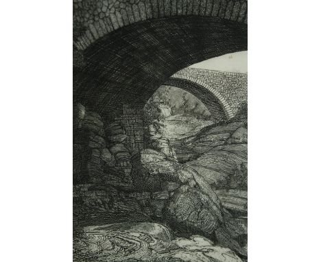 Dorothy M. Fairley (b.1894), etching of a bridge, inscribed signature to the reverse, framed and glazed. H.44 W.37cm. 