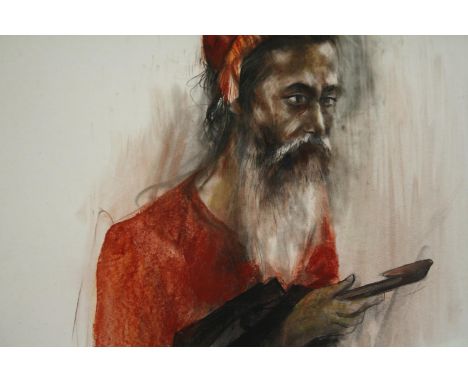 TR16301 † Jamal Ahmed, (b.1955), a pastel portrait of a middle eastern man, holding an umbrella, signed and dated Jamal 07. H