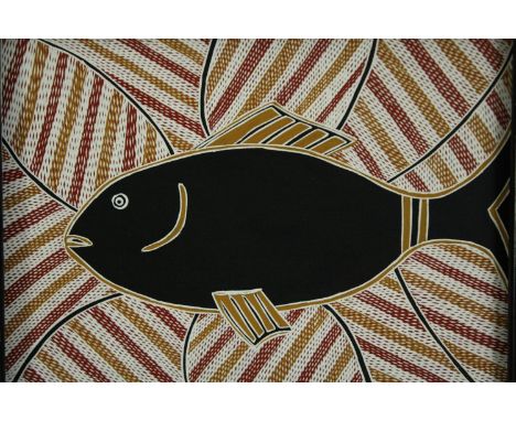 Aboriginal art, acrylic fish study, framed and glazed. H.49 W.60cm. 