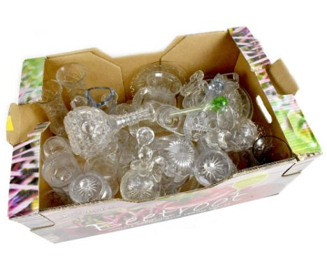 A quantity of vintage cut glass and crystal to include various drinking glasses, cruets, decanter, decorative ware, etc.