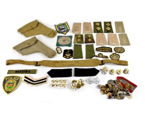 Military buttons and cap badges to include Order of the Pips, ARP and St Johns, Queen Victoria commemorative medallion, a sea