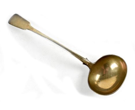 A large early 19th century hallmarked silver ladle, Birmingham 1841, maker's mark indistinct, length 35cm, approx 9ozt.