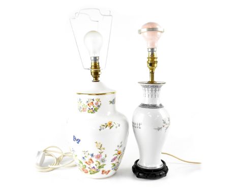 An Ainsley ceramic table lamp of baluster form in 'Cottage Garden' pattern, height 30cm and one other Chinese Famille Rose ba