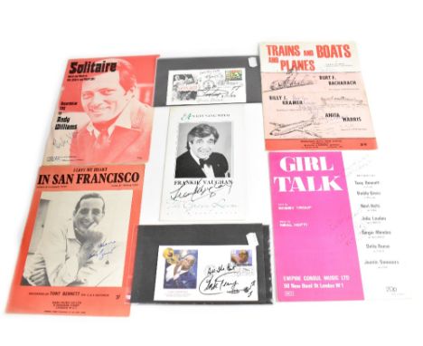 Tony Bennett; signed sheet music, 'I Left My Heart In San Francisco', together with Frankie Vaughn signed menu from 'An Eveni