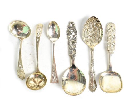 A collection of hallmarked silver and Continental silver spoons to include a Victorian hallmarked silver Filigree spoon, Lond