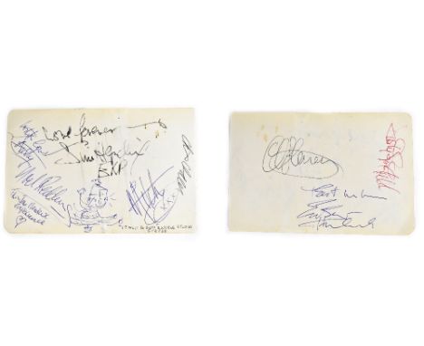 Jimi Hendrix; a signed paper bearing signatures for Jimi Hendrix, Mitch 'Mitchell' Noel Reading and others, signed to front a