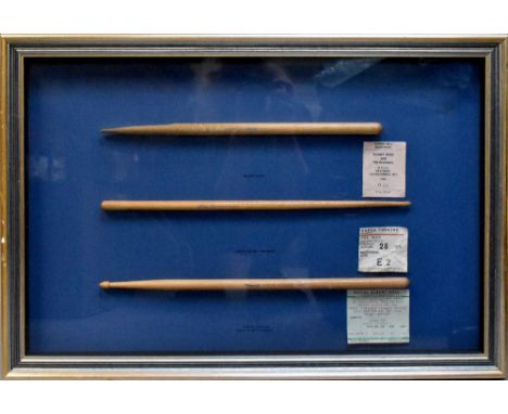 Three drumsticks used by Keith Moon of The Who, Steve Ferrone of The Eric Clapton Band and Buddy Rich, presented with ticket 