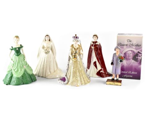 Four Royal figures comprising a boxed limited edition Queen Mother figure, a Spode limited edition 'Queen Elizabeth II The Di