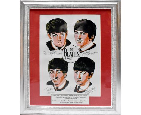 TONY BOOTH (British, 20th century): colour lithograph depicting The Beatles in 1962, with printed signatures, signed and date