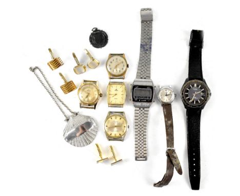 Various vintage watch heads to include Lucerme, Aerolux, Lorus, Longlife, Corvette and Timex, also three pairs of cufflinks, 