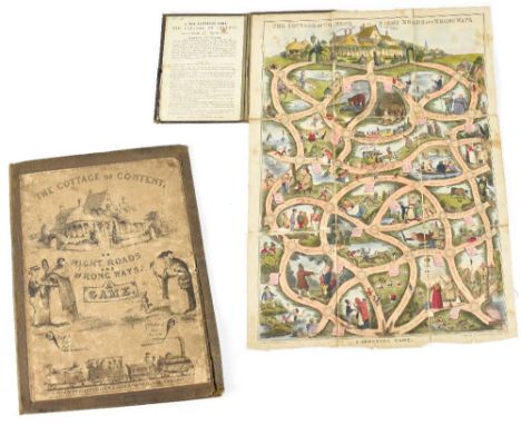 An early Victorian board game titled 'The Cottage of Content or Right Roads and Wrong Ways', Novr. 1st, 1848, hand coloured l