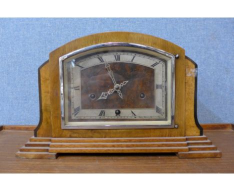 An Art Deco Enfield Clock Co. walnut mantel clock 