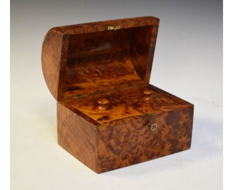 Burrwood dome top tea caddy having a two division interior   Condition: 