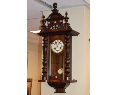 Early 20th Century walnut and beech cased Vienna style wall clock   Condition: 