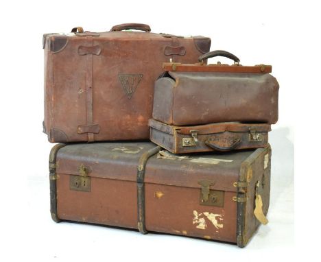 Leather suitcase, one other, similar Gladstone bag, cabin trunk, picnic set, etc   Condition: 
