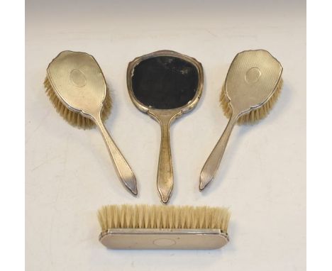 George V engine turned silver backed four piece brush set, Birmingham 1931   Condition: 