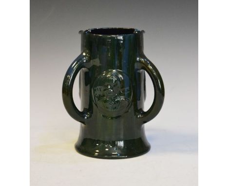 Elton Ware Boer War tyg decorated with portrait reserves of Kitchener, Roberts and White on a green/blue ground   Condition: 