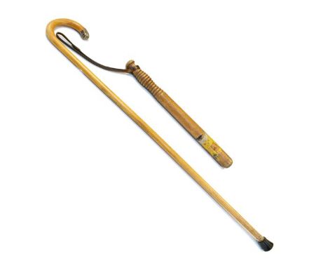 Edward VIII walking stick, the silver mount hallmarked for London 1936, together with a truncheon with polychrome decoration 