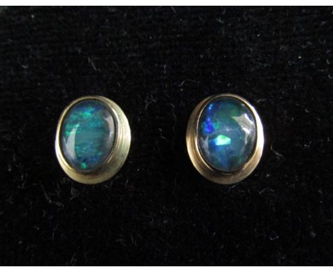 A pair of opal stud earrings, 3g 