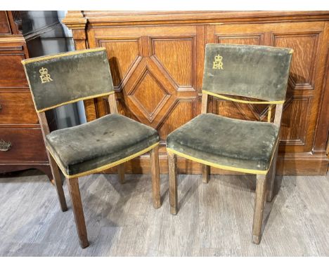 A pair of Queen Elizabeth II Coronation chairs, one with number plaque 118. Sold as an item of historical significance 