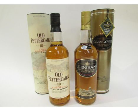 Old Fettercairn 10 years old Single Highland Malt Scotch Whisky in tube, 70cl, Glengoyne 10 years old Single Highland Malt Sc