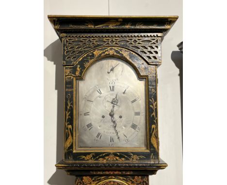 An 18th Century black lacquered Chinoiserie long case clock, Charles Smith, London 