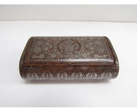A 19th Century Eastern (for the Western market) wood and silver metal inlay snuff box 