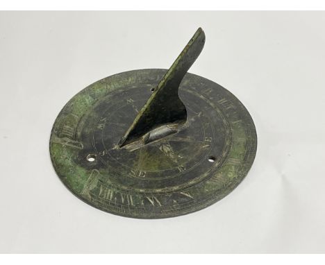 A Georgian bronze 8" sundial by George Adams, 20cm diameter 