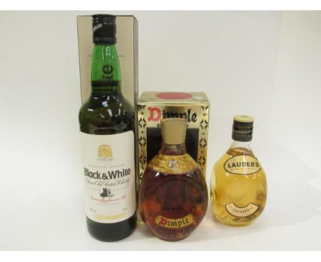 Black and White old Scotch Whisky 75cl, boxed, Lauder's Finest Scotch 35cl and Dimple Scotch Whisky 13 1/2flozs (3) 