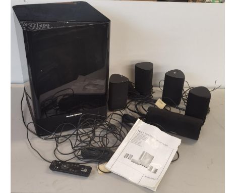 A HKT57 Home Theatre speaker system with owners manual, along with An H H Electronic power baby speaker and A Cisco systems I