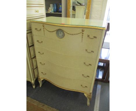 A vintage French style serpentine fronted five drawer chest of drawers, 109cm h x 85cm wLocation: 