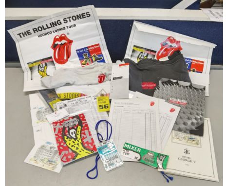 A collection of 1994/95 Rolling Stones Voodoo Lounge World Tour memorabilia to include lanyards, ticket, set list, t-shirts a