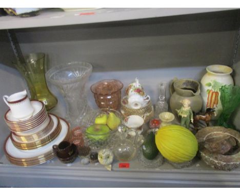 Royal Albert Country Roses trios, Royal Worcester Parakeet figurines, various glassware, pottery fruit and other items Locati