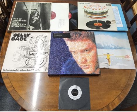 A group  of vinyl's to include Rolling Stones Let it Be, Out of Our Heads The Rolling Stones, Manfred Manns Earth Band Watch,