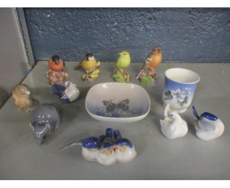 A Royal Copenhagen group of animal models, and four Royal Worcester bird modelsLocation: 5.4 