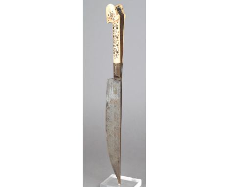 A Herzegovina dagger Bosnia the blade with a foundry mark 'f', with a brass handle having inlaid bone scales, 29cm long.