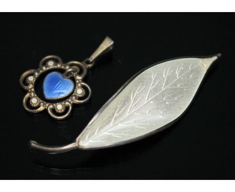 A Norwegian Sterling Silver and enamel brooch by David Andersen together with another Scandinavian pendant marked '925S'.  