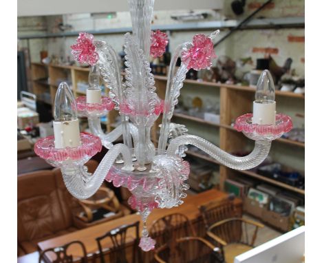 A 20th century vintage Murano glass chandelier.There is some damage/ losses to the glass dropper at the bottom, otherwise goo