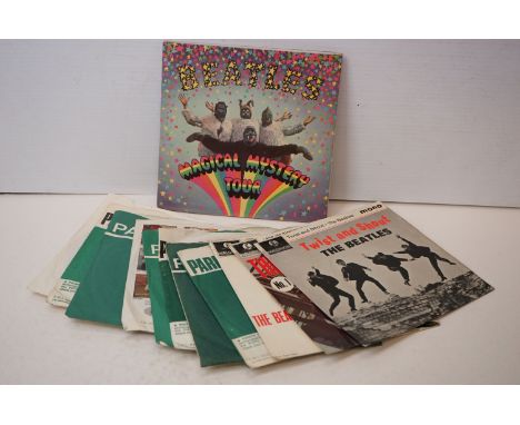 Vinyl - The Beatles collection of 4 EP's and 8 45's.  EP's Magical Mystery Tour (MMT A1/B1) blue lyric sheet and 4 prong reco