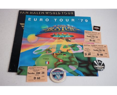 Music Memorabilia - Two sets of tour programmes / tickets / pin badges from Rainbow Theatre Finsbury Park to include Boston E