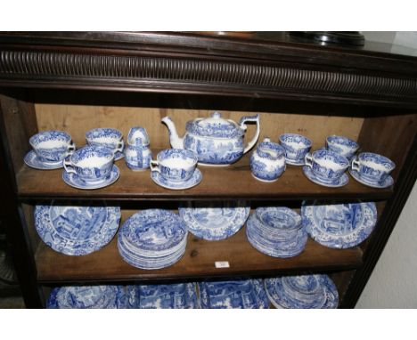 A COLLECTION OF COPELAND SPODE ITALIAN PATTERN BLUE AND WHITE CHINA to include a teapot, various cups, saucers, side plates, 