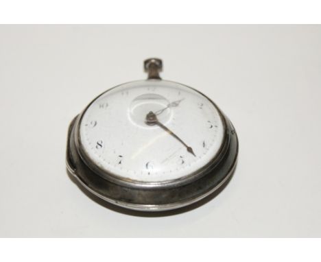 A GEORGIAN SILVER PAIR CASED WATCH by Worsfold of Dorking, numbered 4949, with enamel dial and fusee movement