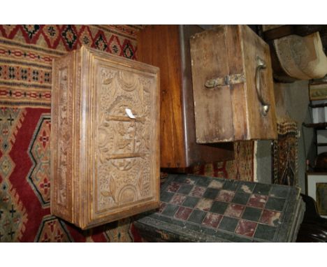 A CHINESE CARVED CANTON BOX, a backgammon box and two other boxes