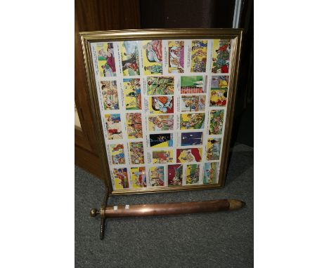 A framed set of 20th Century cartoon postcards and a corn sampler