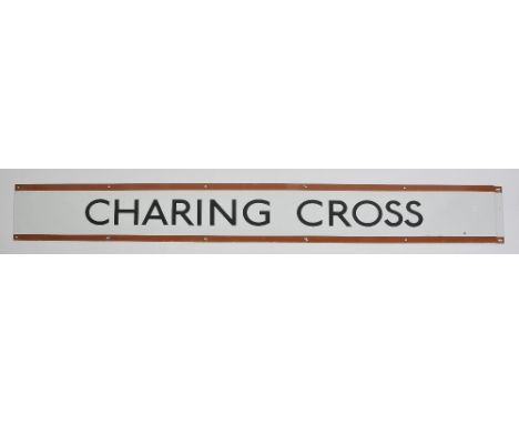 An original enamel railway sign for Charing Cross from the London Underground, 23cm x 170cm