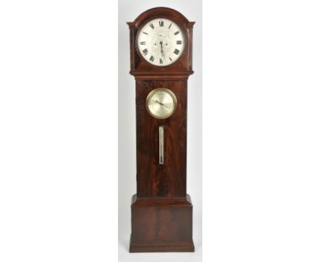 A MAHOGANY LONGCASE CLOCK with circular silvered dial by Nathaniel Hedge of Colchester, with seconds dial and eight day movem